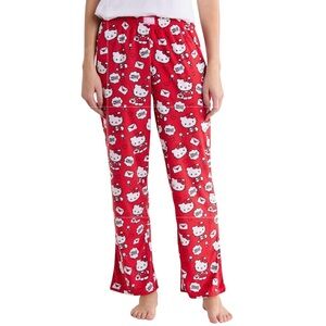 Hello Kitty Drawstring Elastic Waist Print Pajama Pants Bottom NWT L Ruby Red